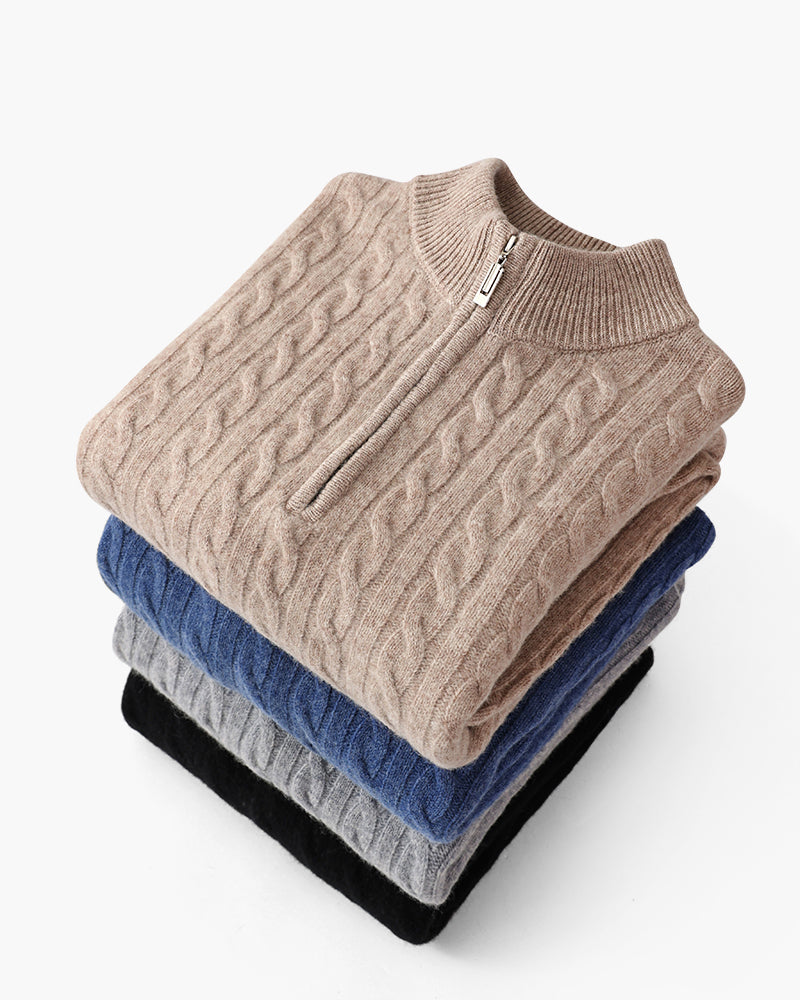 100% Cashmere Knitted Half Zip