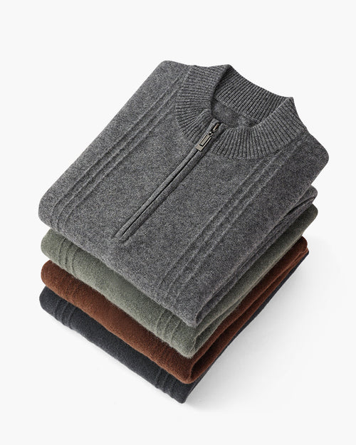 100% Cashmere Ribbed Quarter Zip