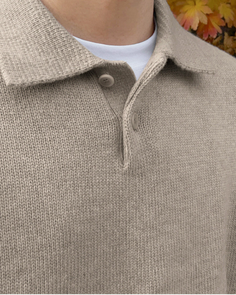 Wool Buttoned Half Zip Sweater