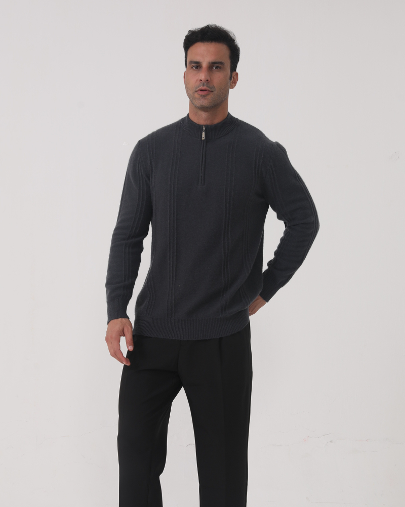 100% Cashmere Ribbed Quarter Zip