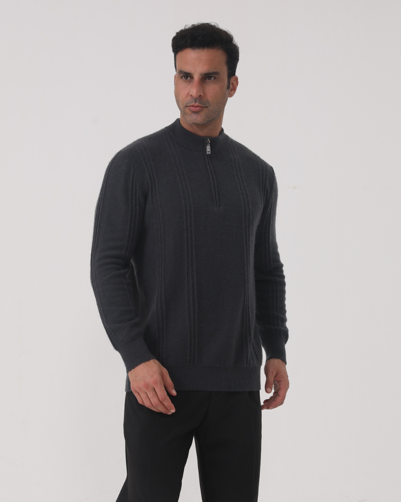 100% Cashmere Ribbed Quarter Zip
