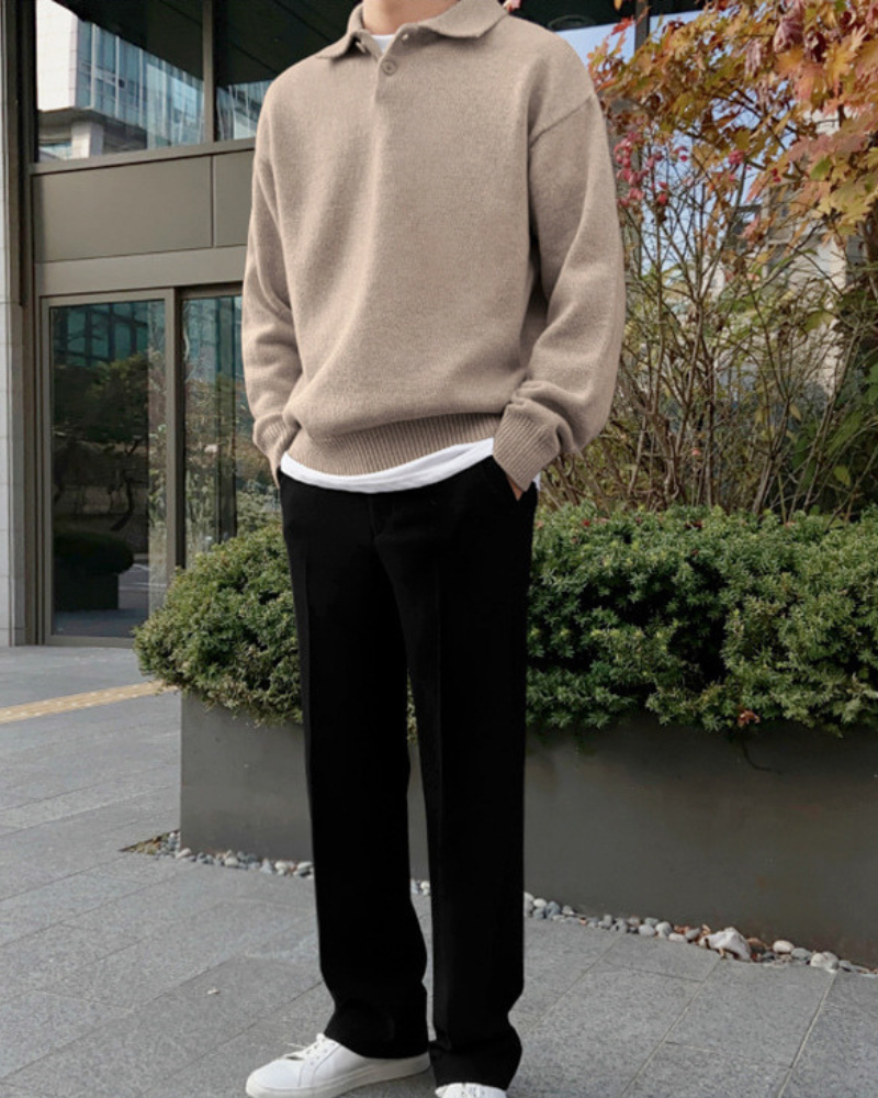 Wool Buttoned Half Zip Sweater