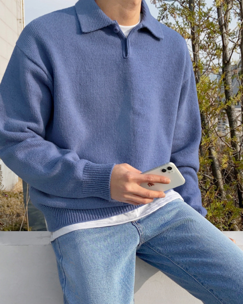 Wool Buttoned Half Zip Sweater